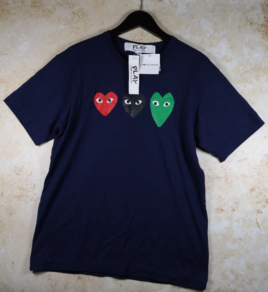 COMME des GARÇONS Play T-Shirt 3 Hearts (Navy, Medium)