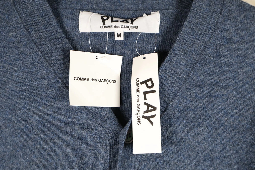 COMME des GARÇONS Play Heart Sleeve Wool Cardigan (Blue, Medium)