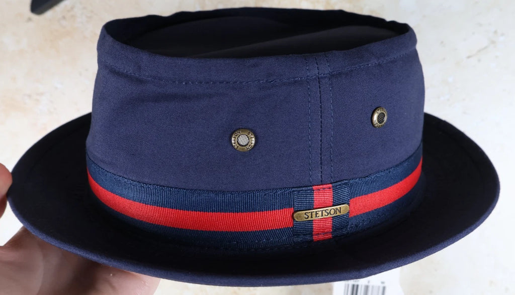 Stetson Classic Band Pork Pie Cloth Hat (Navy/Red, M 56-57cm)