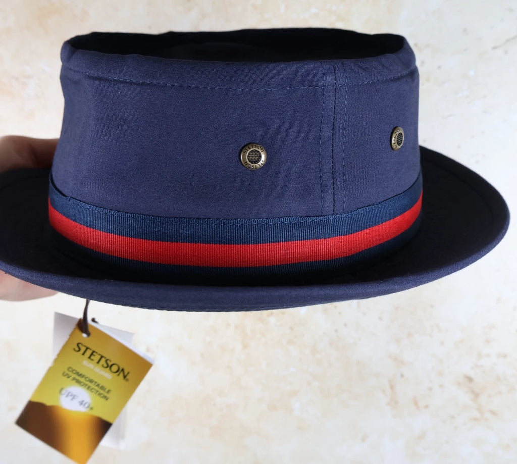 Stetson Classic Band Pork Pie Cloth Hat (Navy/Red, M 56-57cm)