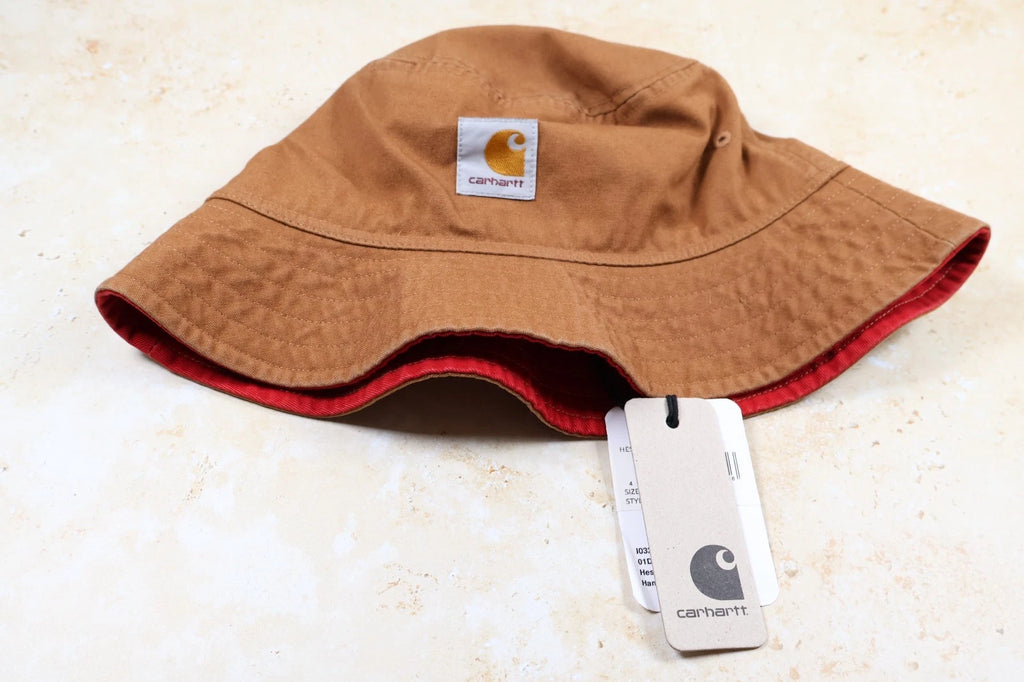 Carhartt WIP Reversible Heston Bucket Hat (Brown/Cherry, Size S-M)