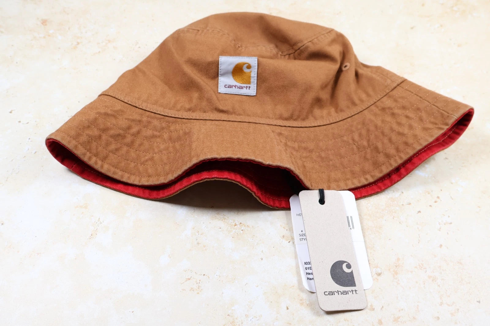 Carhartt WIP Reversible Heston Bucket Hat (Brown/Cherry, Size S-M)