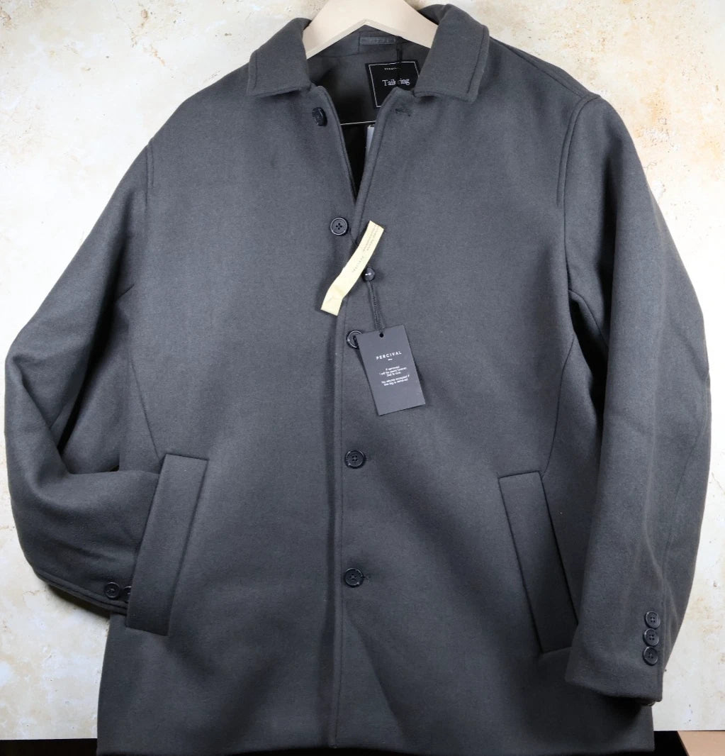 Percival Men's Melton Wool Pea Coat Jacket (Charcoal, Size 40)