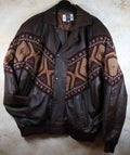 KFMC Vintage Button Up Leather Jacket with Aztec/Navajo Design