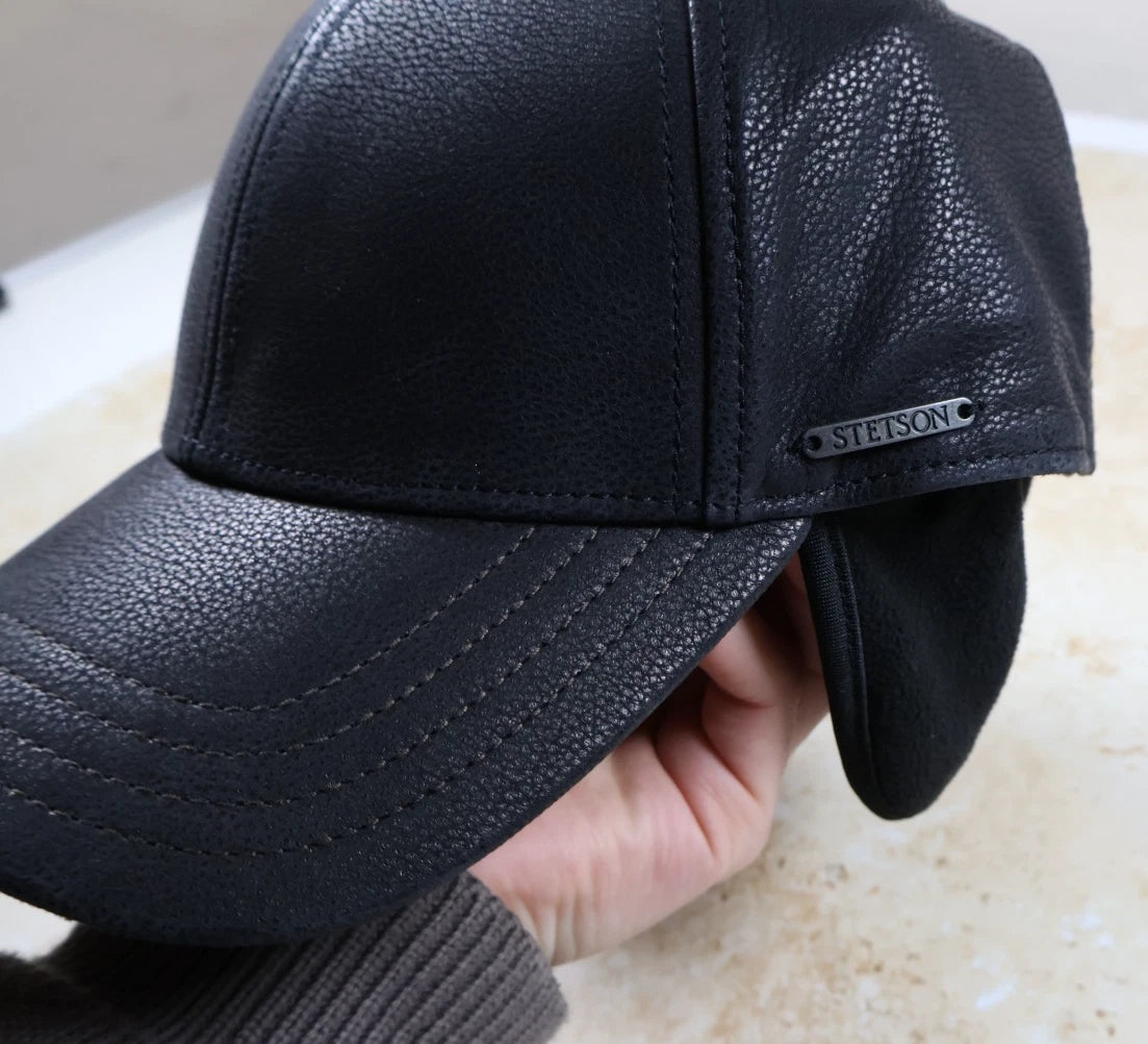 Stetson Chevrette Cowhide Cap with Ear Flaps (Black, L 58-59cm)