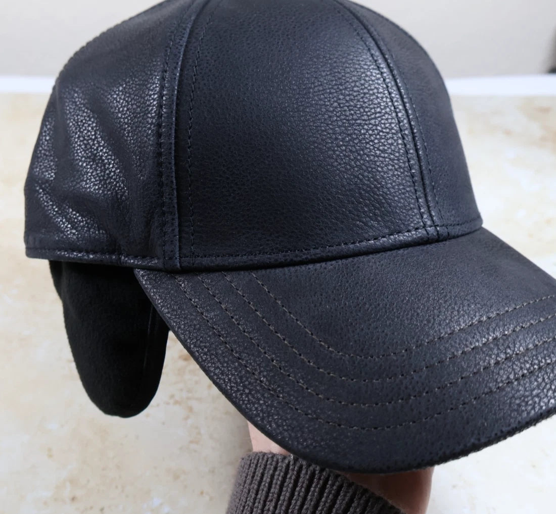 Stetson Chevrette Cowhide Cap with Ear Flaps (Black, L 58-59cm)