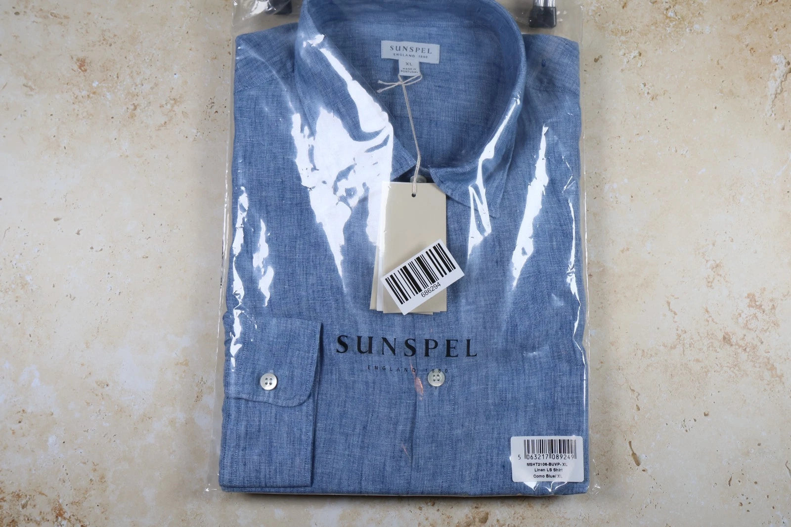 Sunspel Men's Long Sleeve Linen Shirt (Como Blue, XL)