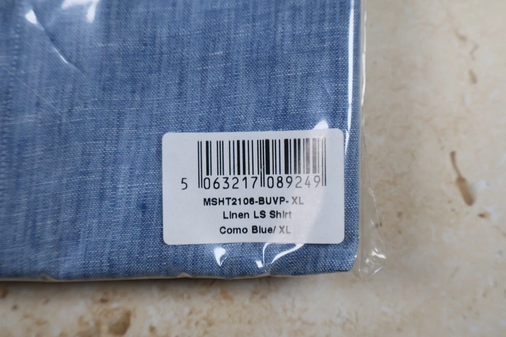 Sunspel Men's Long Sleeve Linen Shirt (Como Blue, XL)