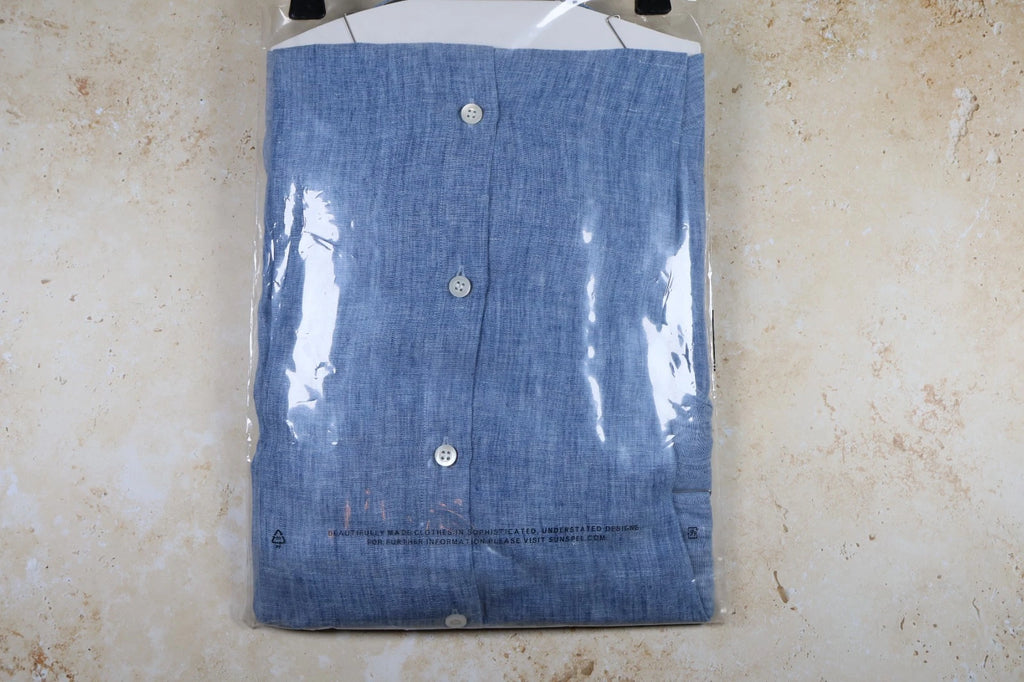 Sunspel Men's Long Sleeve Linen Shirt (Como Blue, XL)