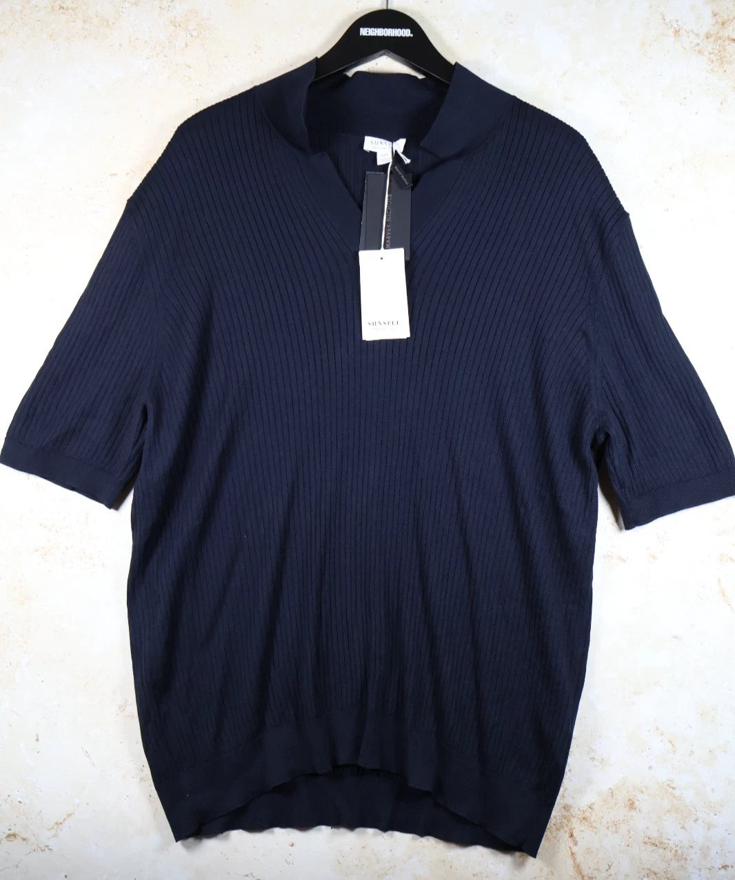Sunspel Fine Rib Silk Cotton Polo (Navy, XXL)