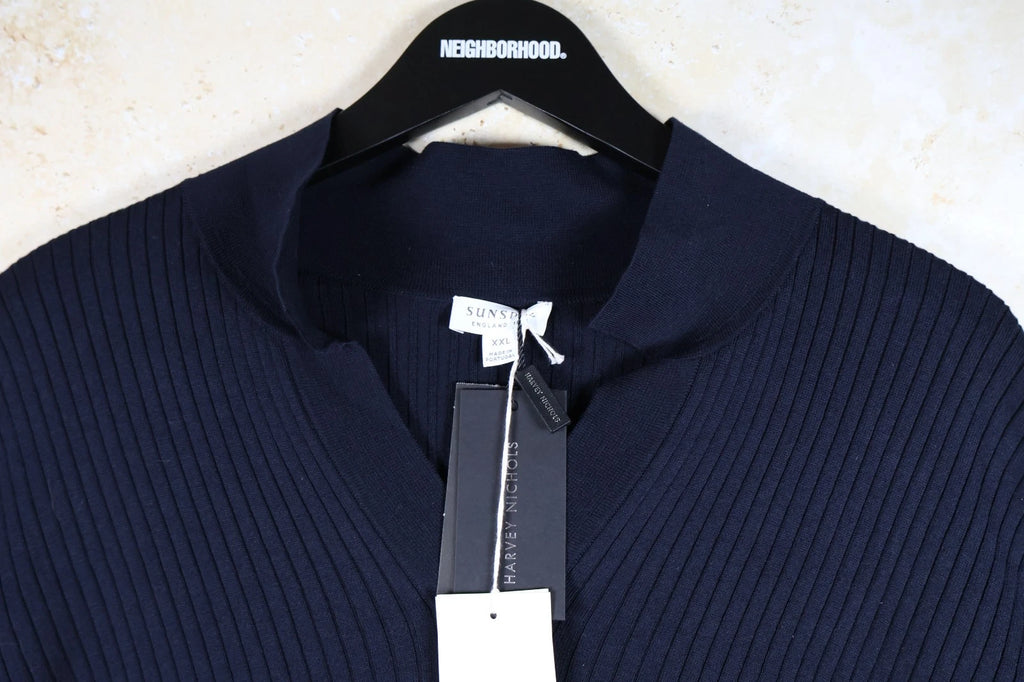 Sunspel Fine Rib Silk Cotton Polo (Navy, XXL)