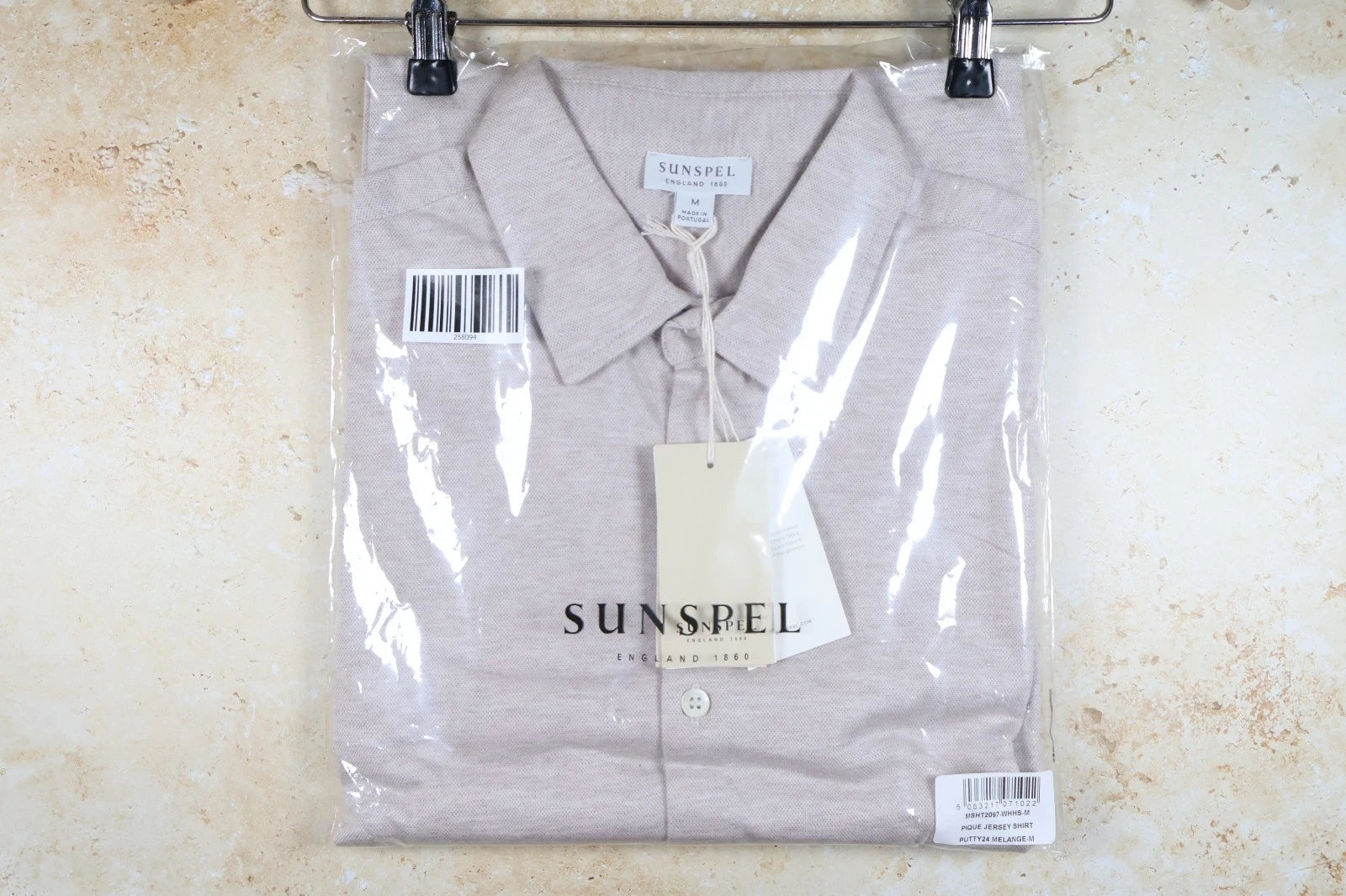 Sunspel Men's Pique Cashmere/Pima Cotton Jersey Shirt (Putty, Medium)