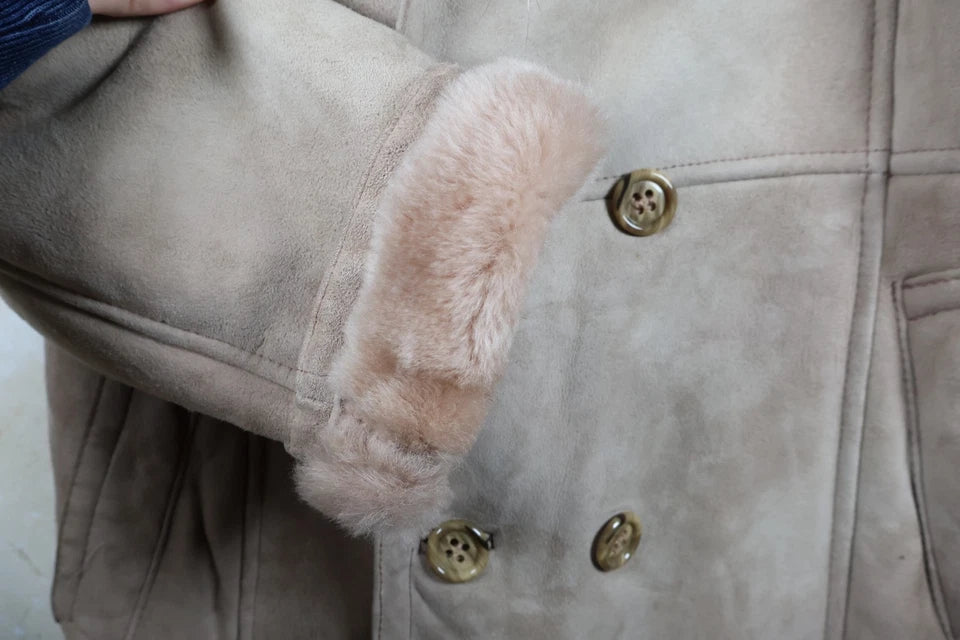 Women's Vintage Sheepskin Long Coat with Fur Collar