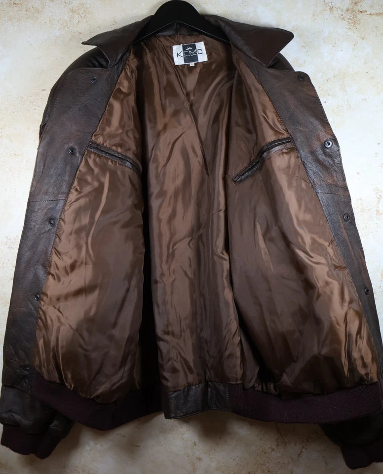 KFMC Vintage Button Up Leather Jacket with Aztec/Navajo Design