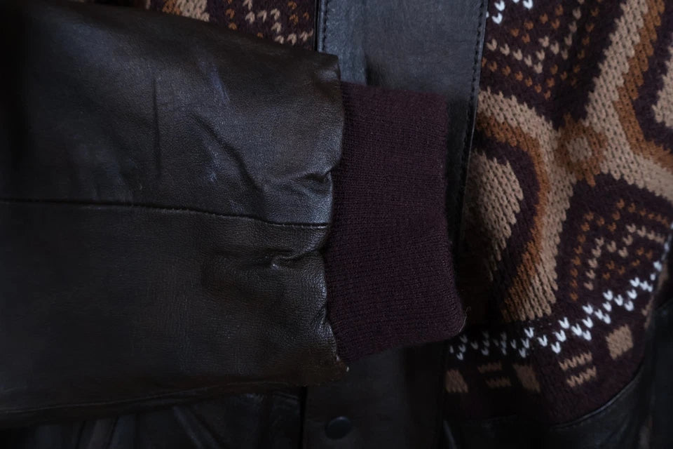 KFMC Vintage Button Up Leather Jacket with Aztec/Navajo Design