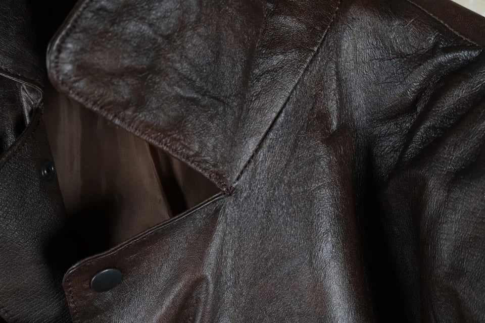 KFMC Vintage Button Up Leather Jacket with Aztec/Navajo Design